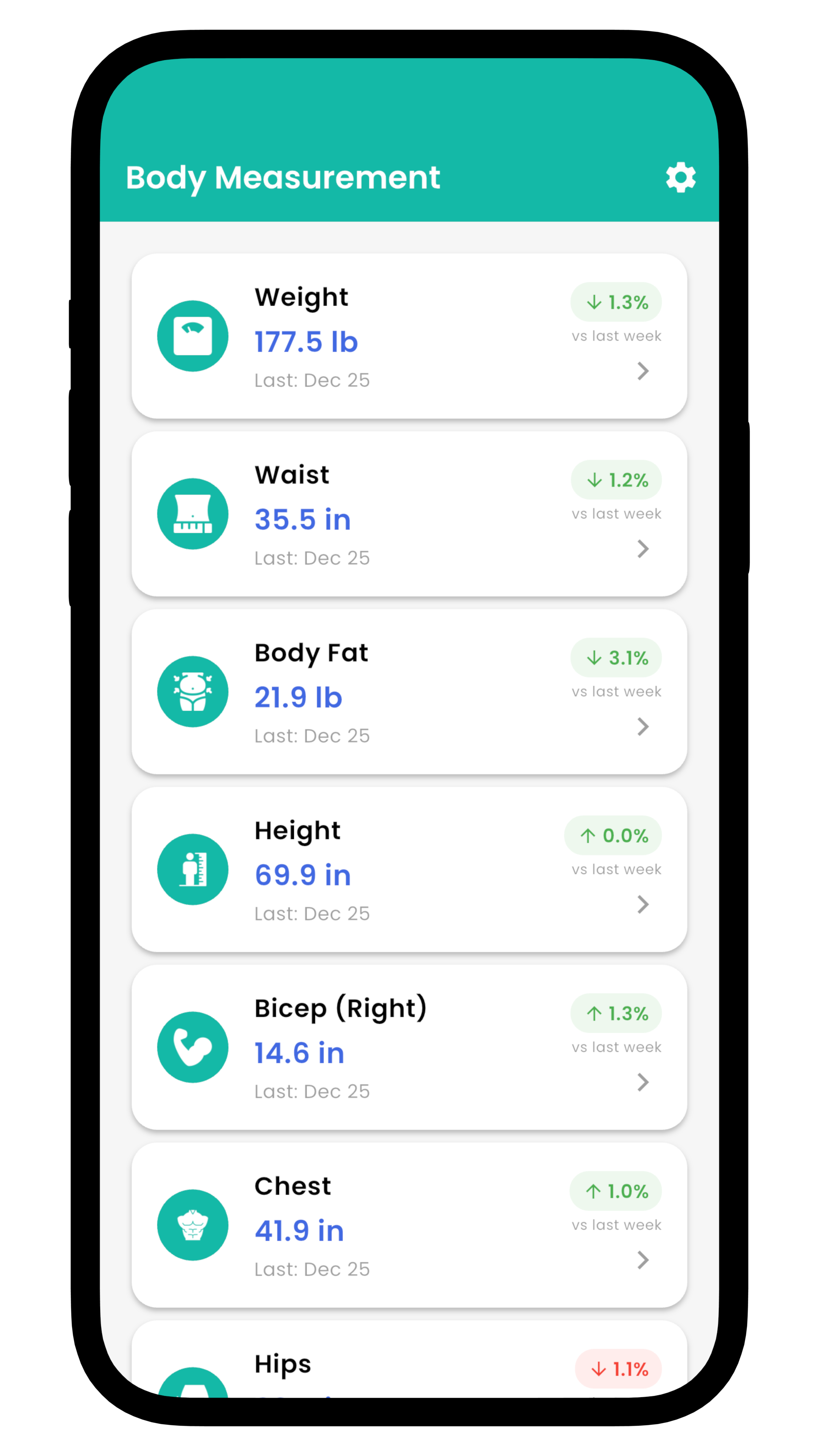 Logging multiple body measurements inside Bodimo